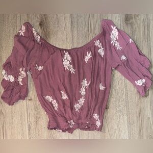 Love Tree Pink Puff Sleeve short sleeve shirt top